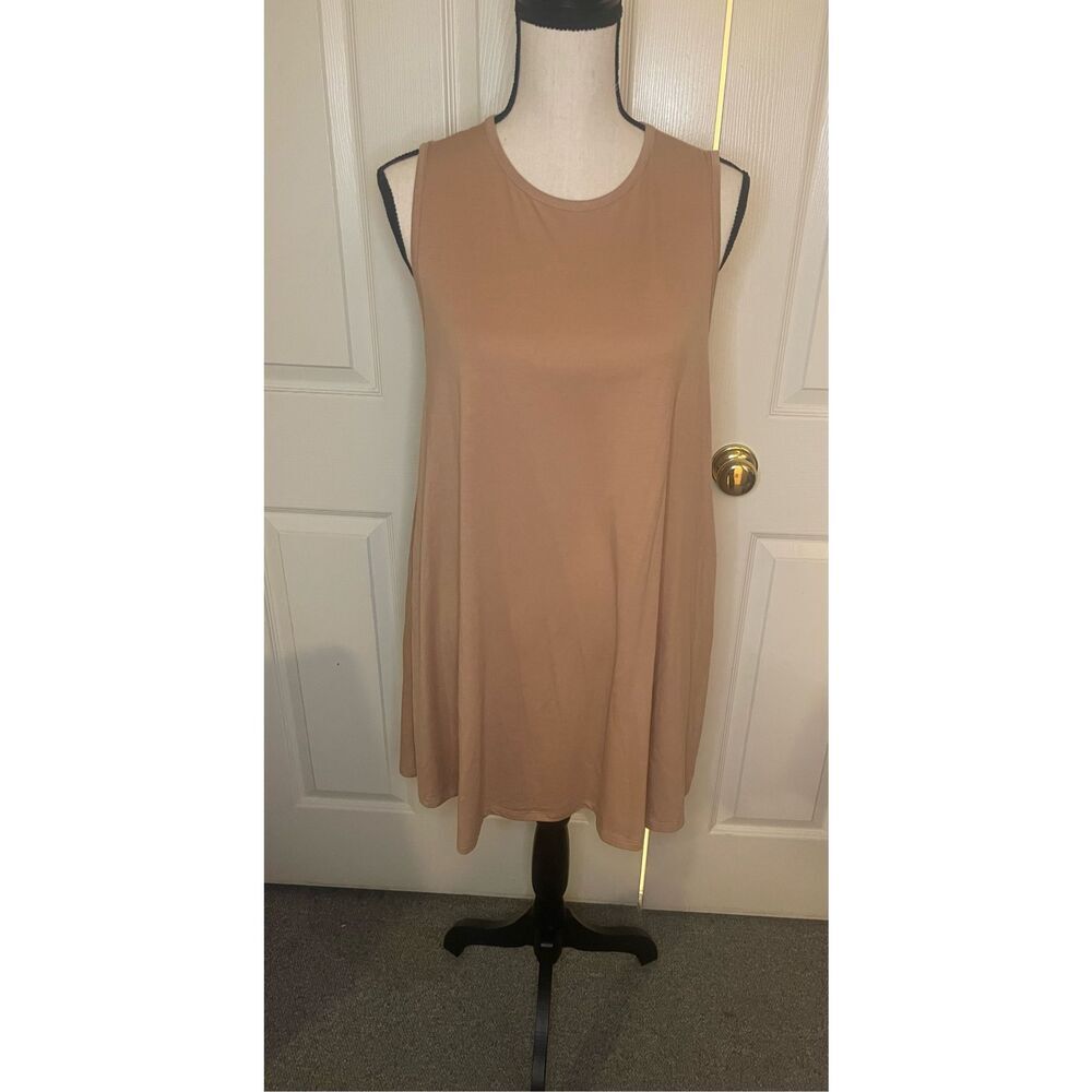 Romimona Women's Sleeveless Tunic Dress‎ M Beige Knee Length with Pockets